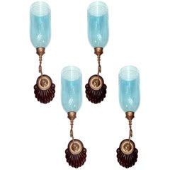 Set of Four Anglo-Indian Sconces with Blue Glass. Sold by pair