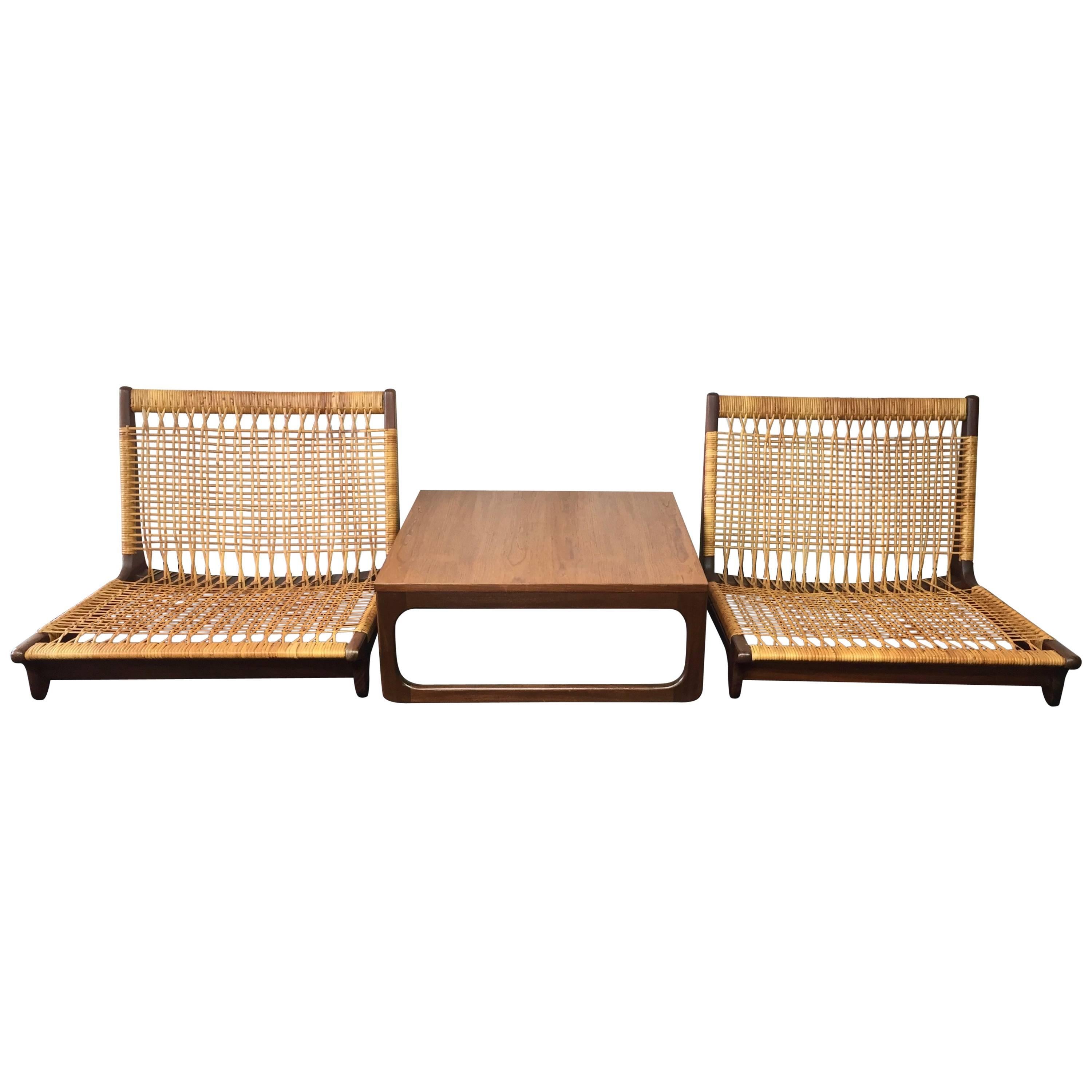 Rare Hans Olsen Low Loungers and Table Set for Brahmin