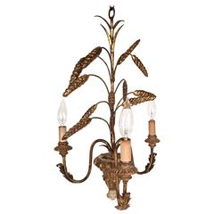 Small Gilded Sheaf of Wheat Three-Light Chandelier