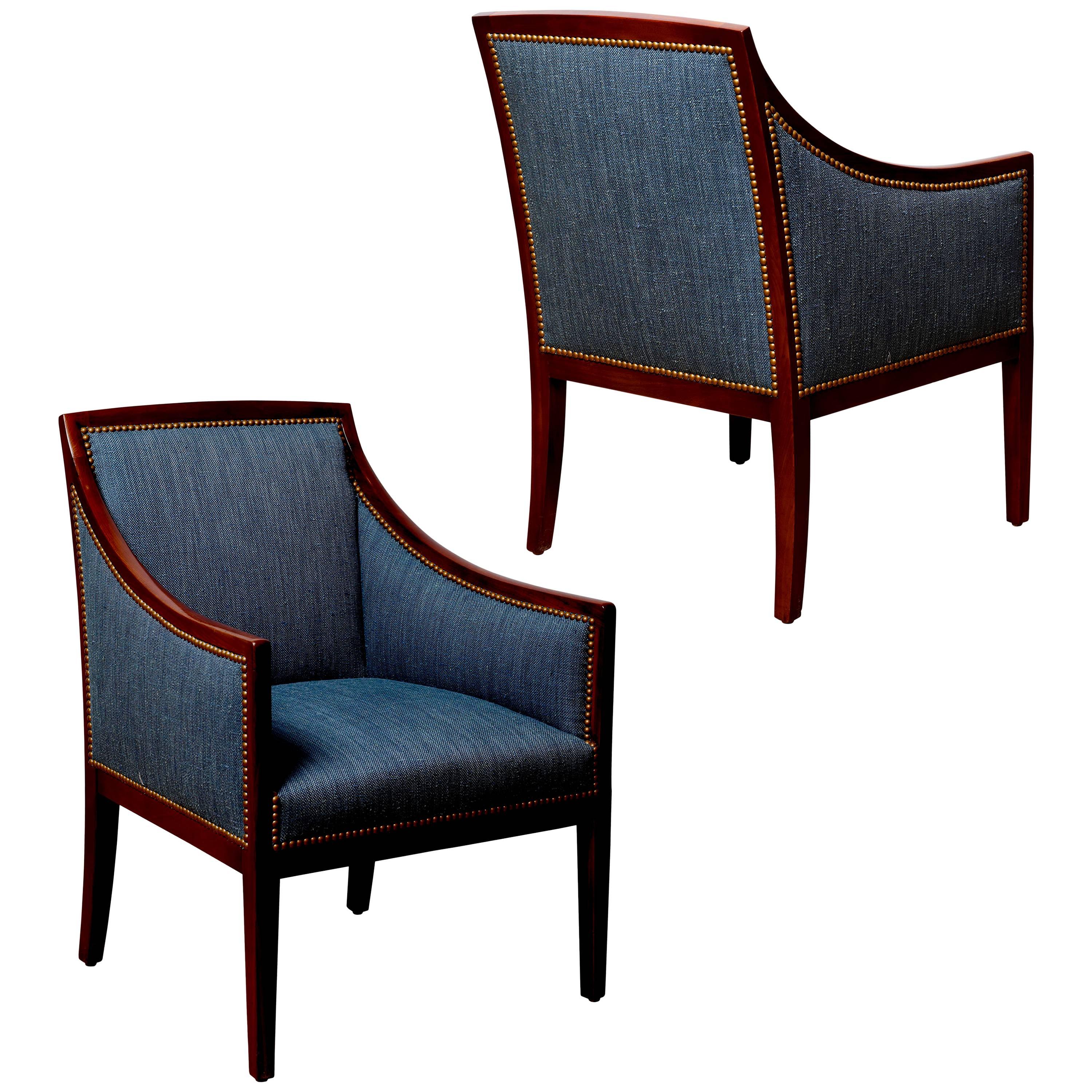 Pair of Finely Modeled Armchairs Attributed to Jean-Michel Frank For Sale