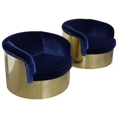 Rare Brass Swivel Barrel Chairs by George Mulhauser