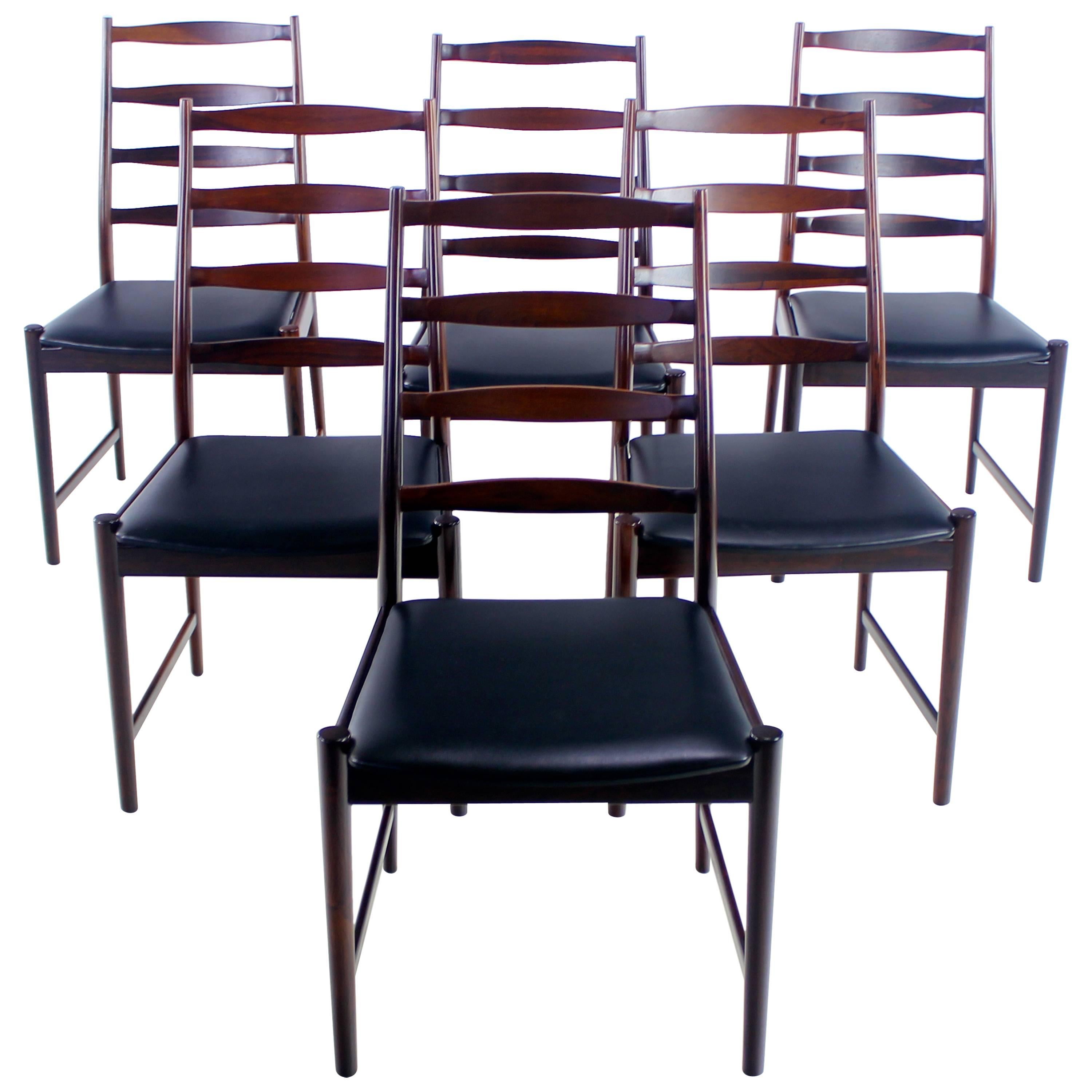 Set of Six Danish Modern Rosewood Ladder Back Chairs by Torbjørn Afdal For Sale