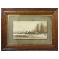 'December Frost' Watercolour by J.Coldrick Set in Oak Frame