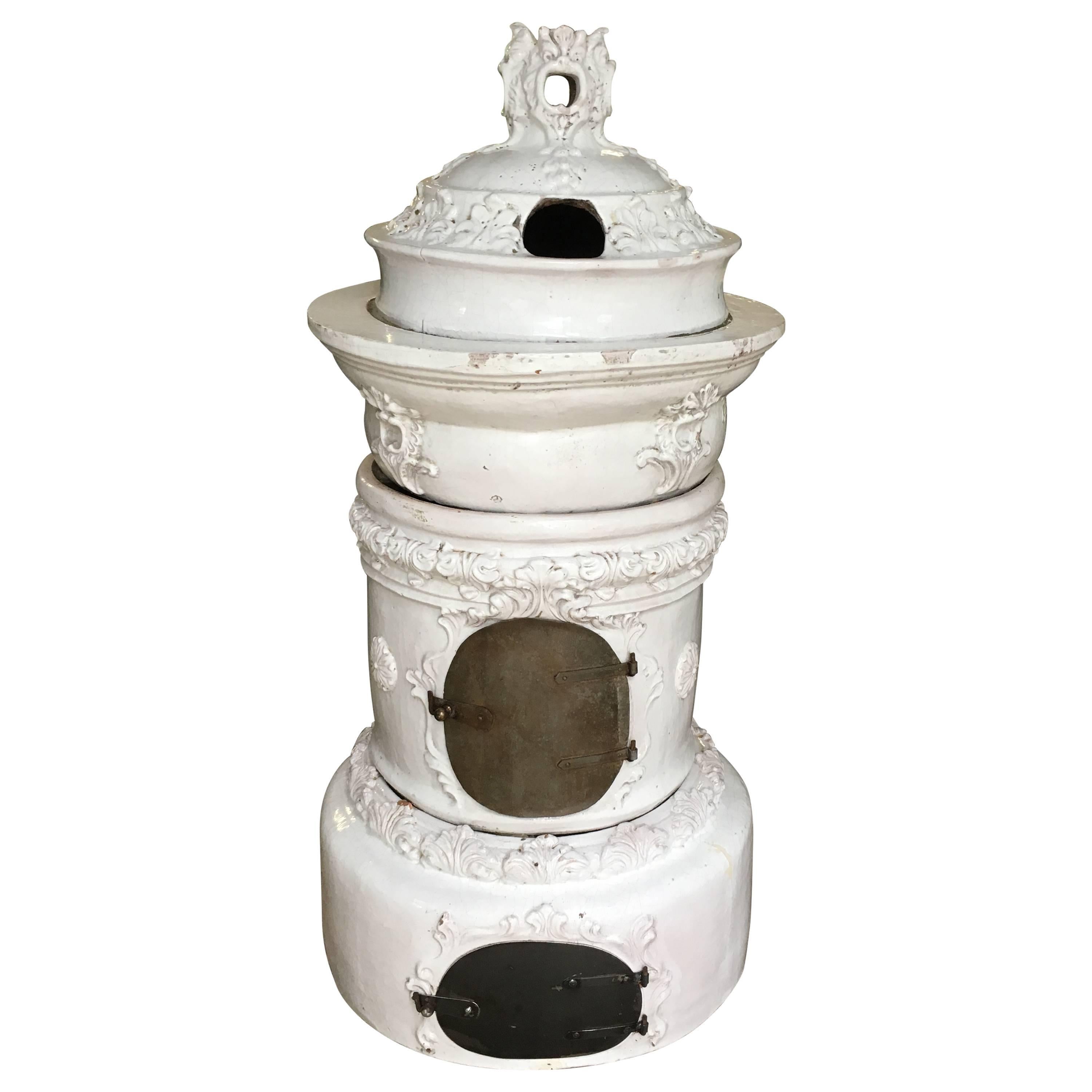 Antique French White Faience Stove