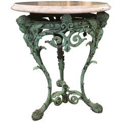 Exquisite Verdigris French Putti and Marble Side Table