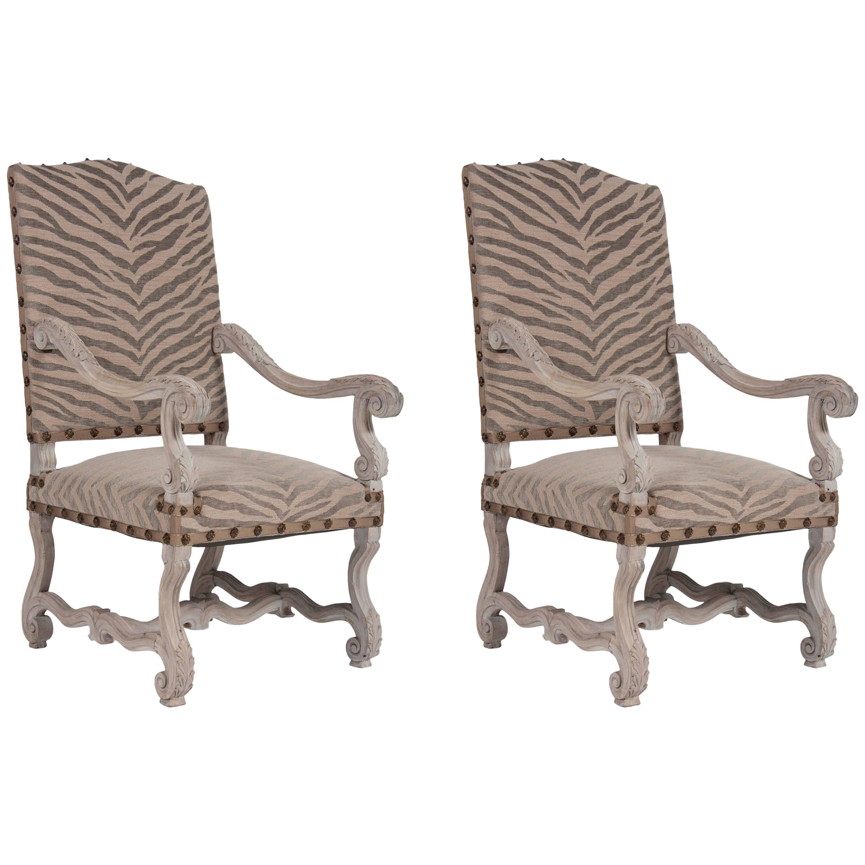 Pair of French Louis XIII Style Fauteuils a la Reine For Sale