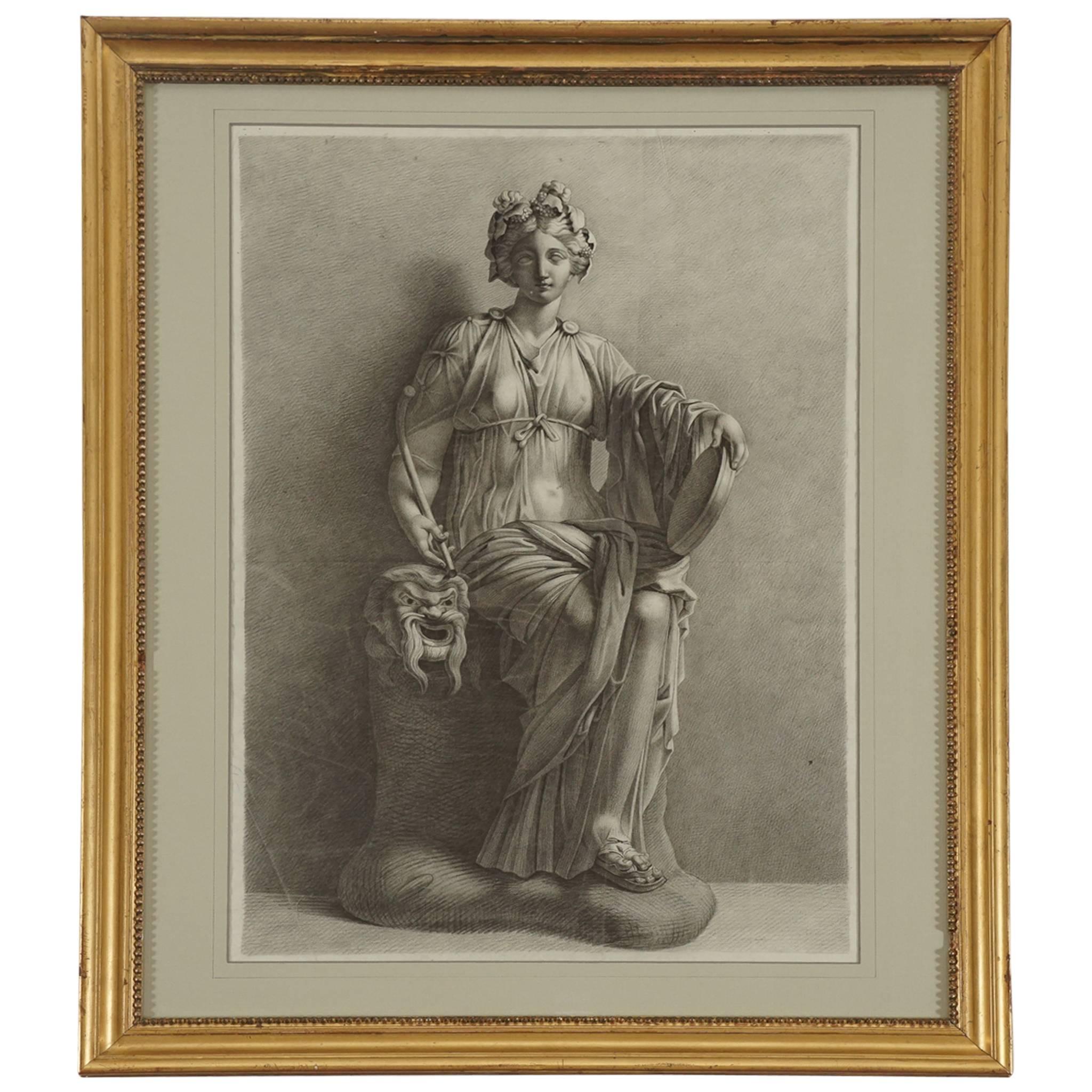 An Early 19th-century Charcoal on Paper Drawing of the Muse Thalia
