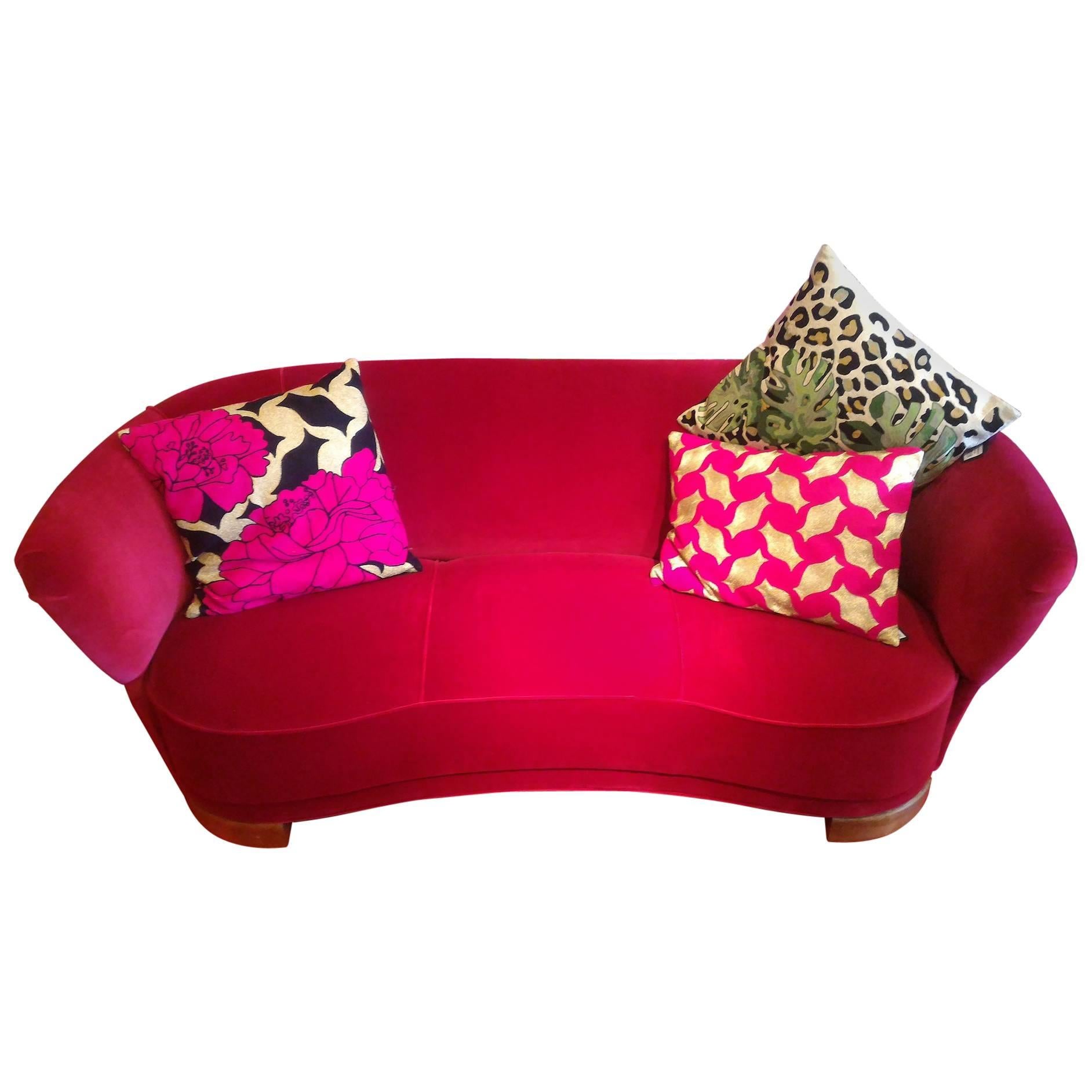 Mid-Century Pink Velvet Sofa