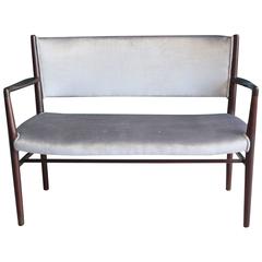 Danish Two-Seat Bench with Velvet Upholstery Danish Two-Seat Bench with Velvet Upholstery