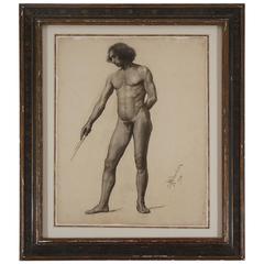 Large Academic Male Nude Charcoal on Paper Drawing, Signed and Dated 1905 3