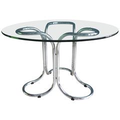 Vintage Circular Glass Table in the Style of Giotto Stoppino with Metal Base 9