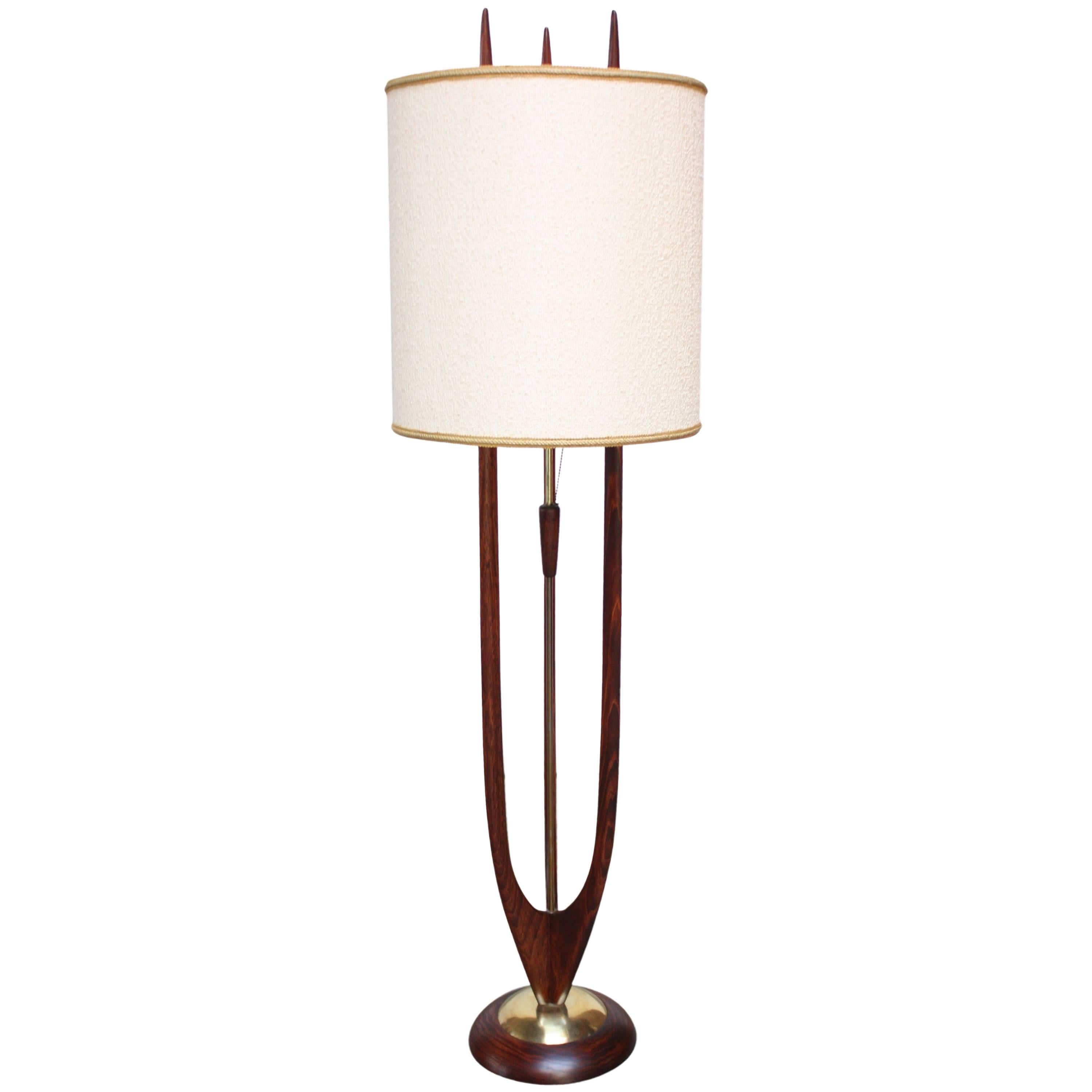 Mid-Century Modeline Stained Walnut and Brass Floor Lamp