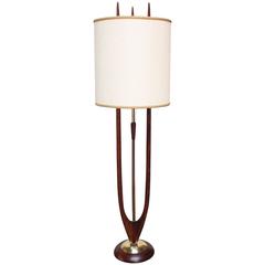 Mid-Century Modeline Stained Walnut and Brass Floor Lamp