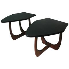  Pair Of Brutalist Slate Top End Tables In The Style Of Adrian Pearsall