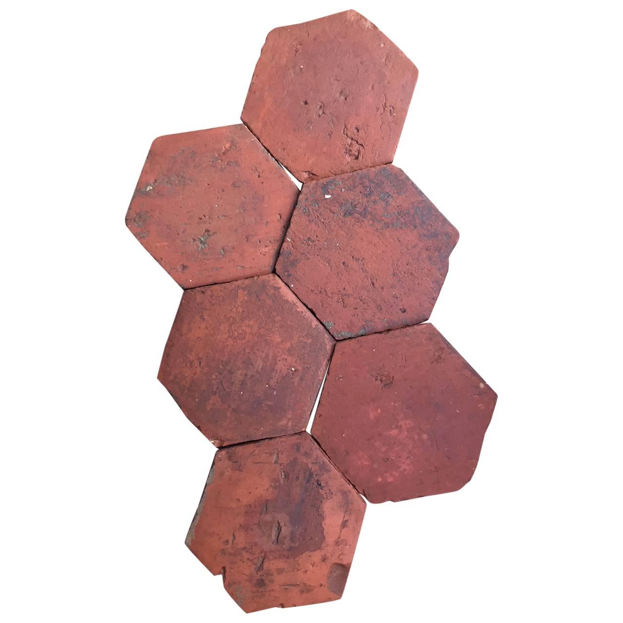 French Antique Hexagon Terracotta Flooring, 18th Century, France. For Sale