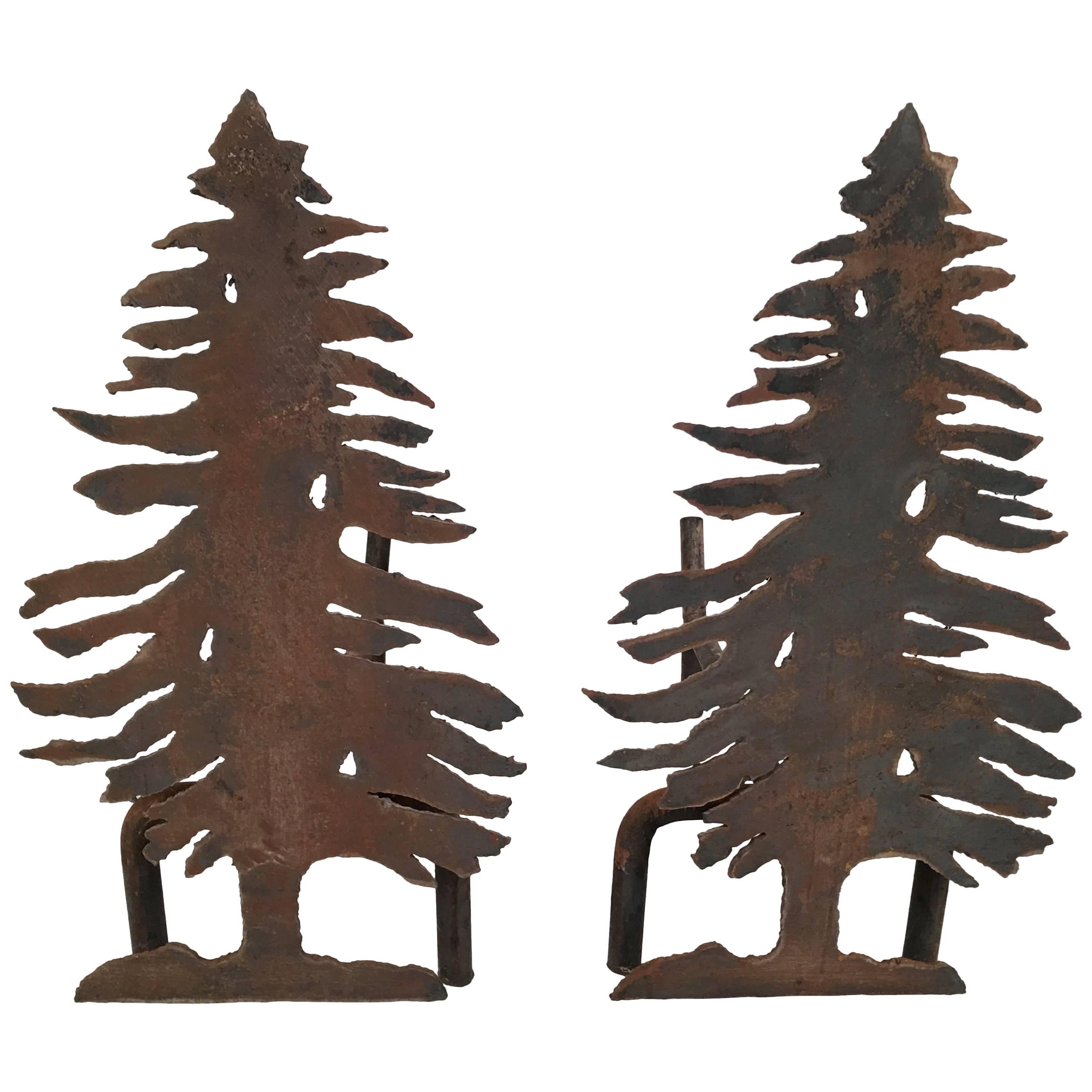 Pair of Iron Tree Andirons