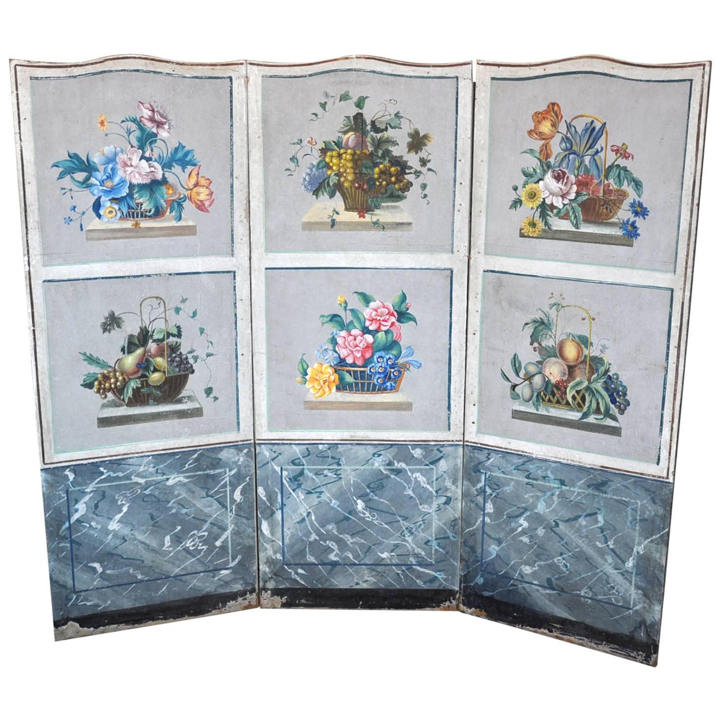 Three-Panel French 19th Century Wallpaper Painted Screen