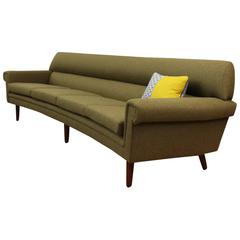 Danish Mid-Century Curved Four-Seat Sofa, Fully Restored in Wool