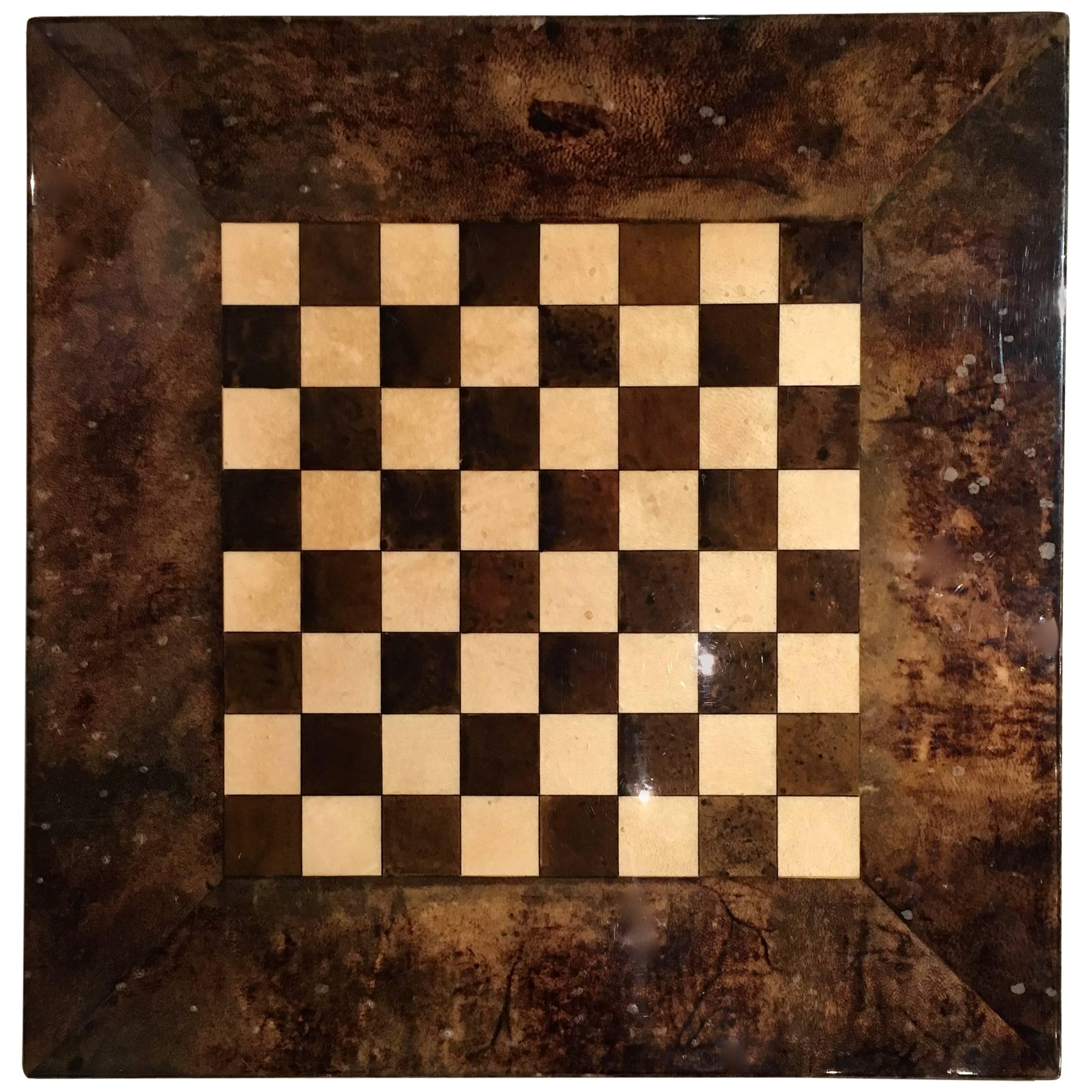 Aldo Tura Lacquered Goatskin Chessboard For Sale