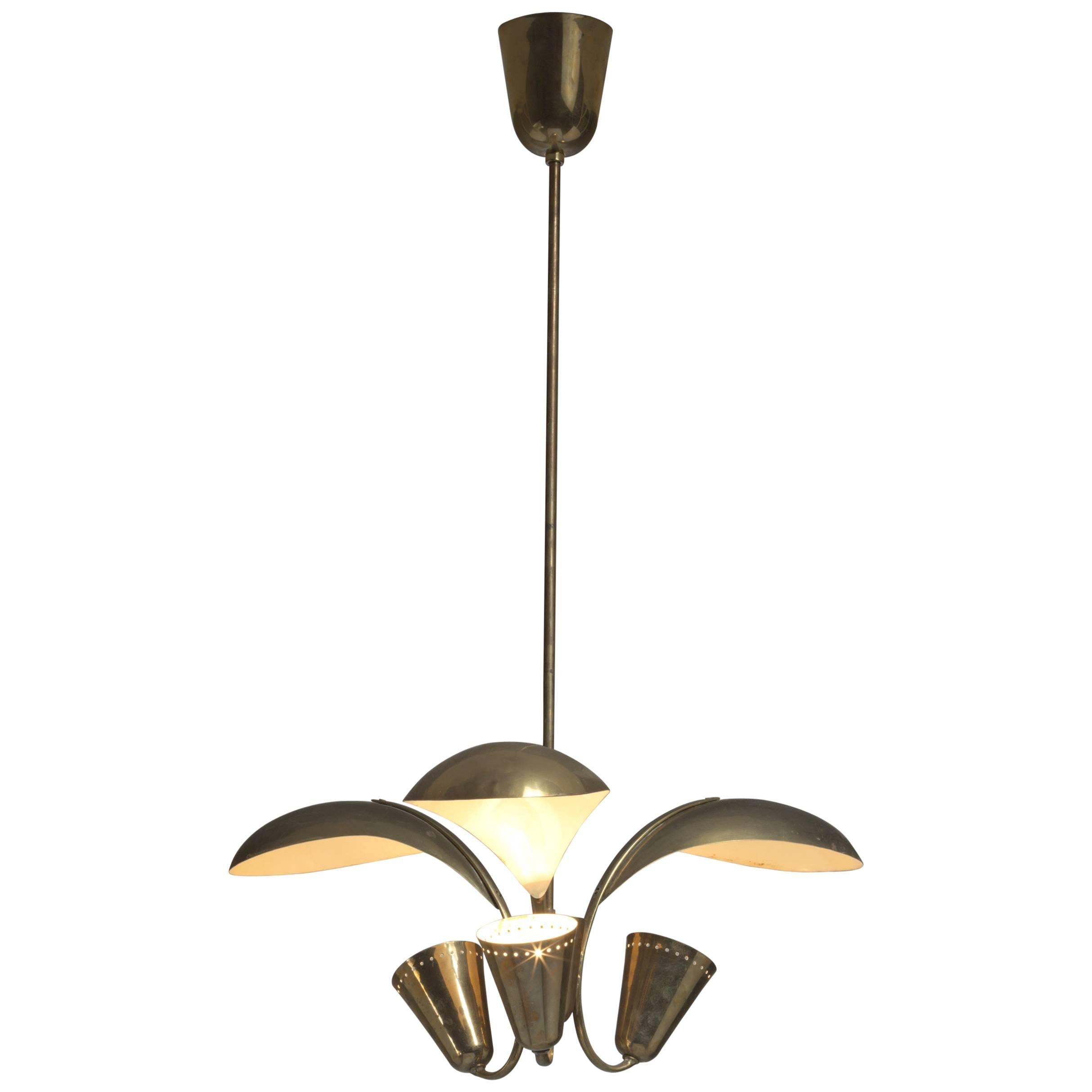 Paavo Tynell Three-Armed Brass Chandelier, Idman, Finland, 1950s For Sale