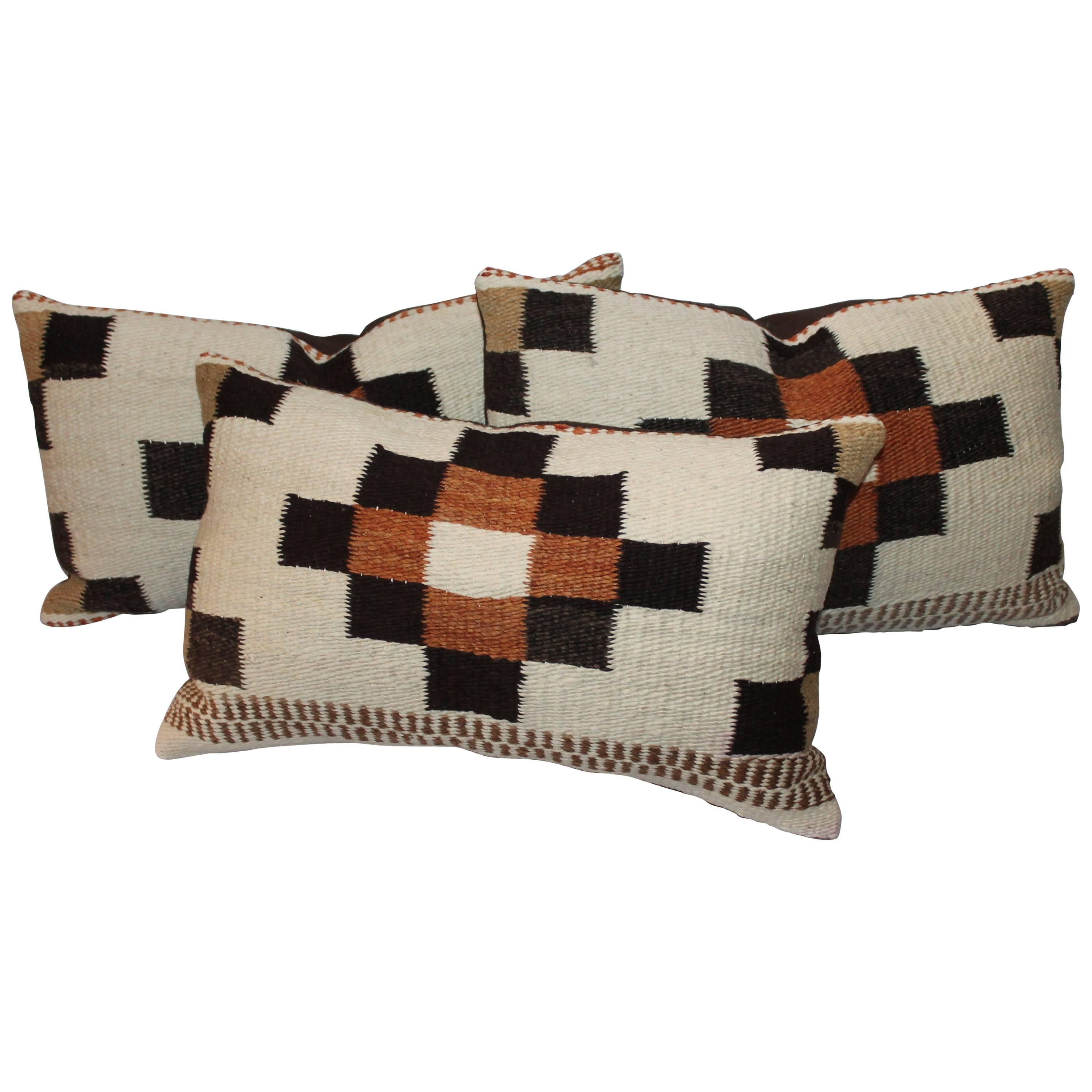 Group of Three Navajo Indian Weaving Bolster Pillows