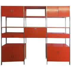Rare Orange Three-Bay Wall Unit by Founders in Baughman Style Mid-Century Modern