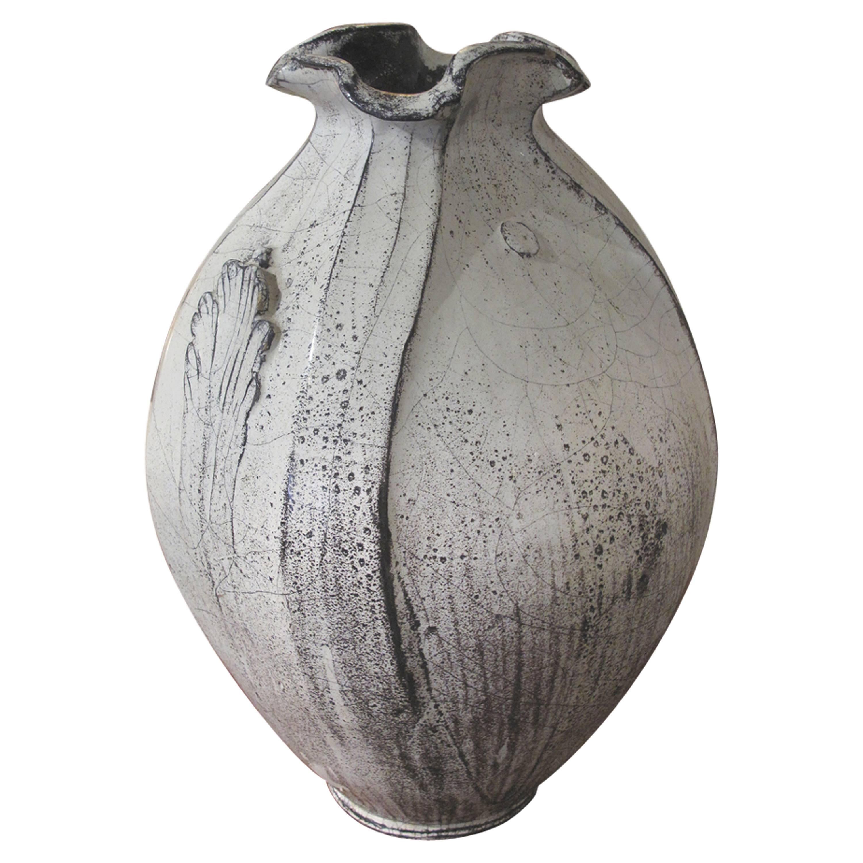 Large White and Black Scale Vase by Artist Svend Hammershøi