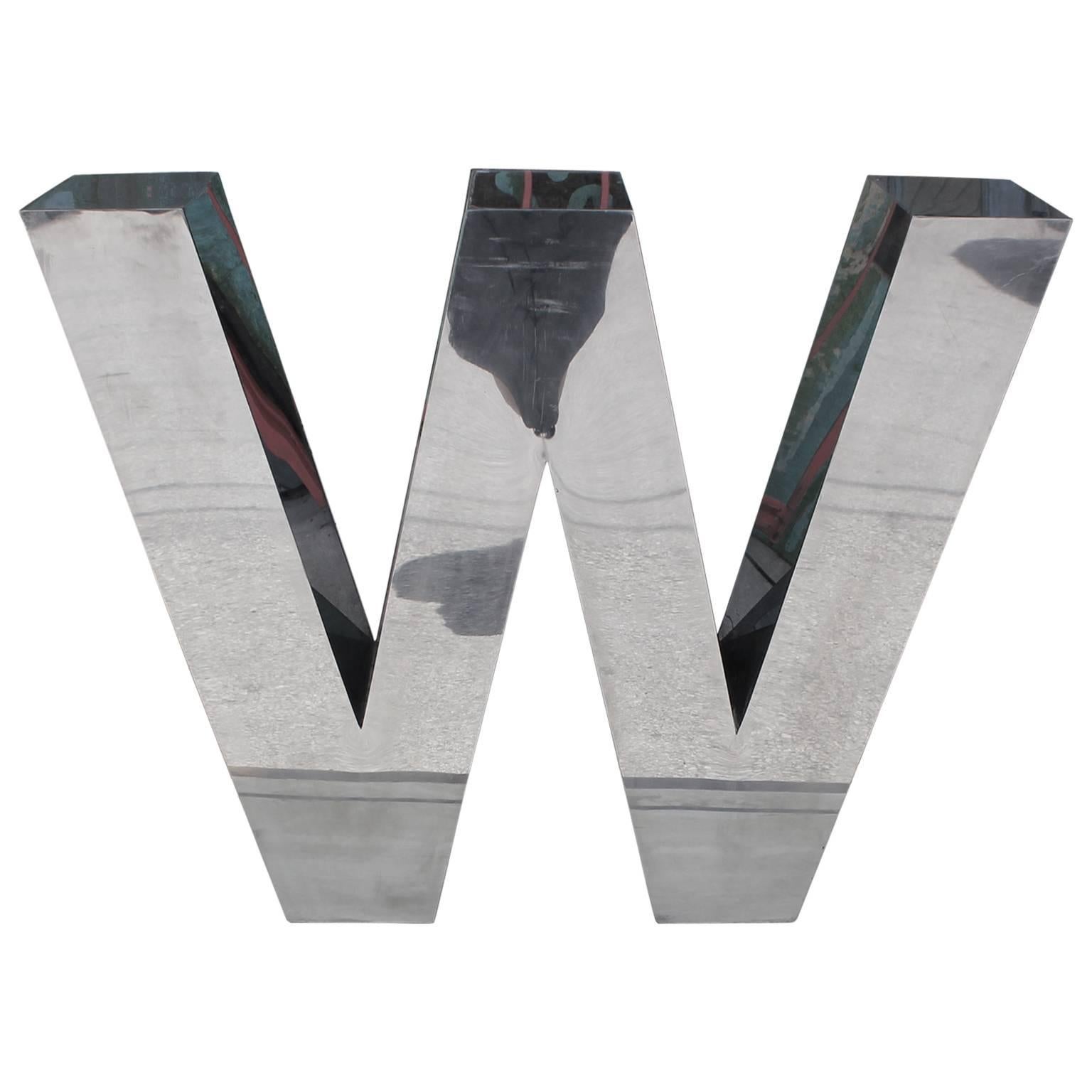Striking Large-Scale Chrome Stainless Steel Letter W