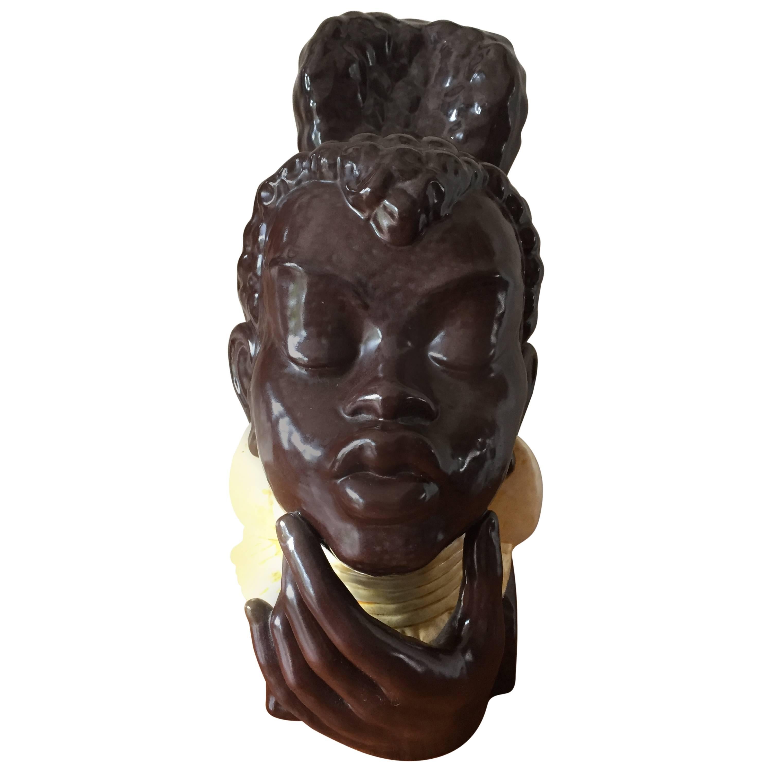 Large Ceramic Negress Head Scandinavian  Midcentury  by Ove Rasmussen, Denmark For Sale