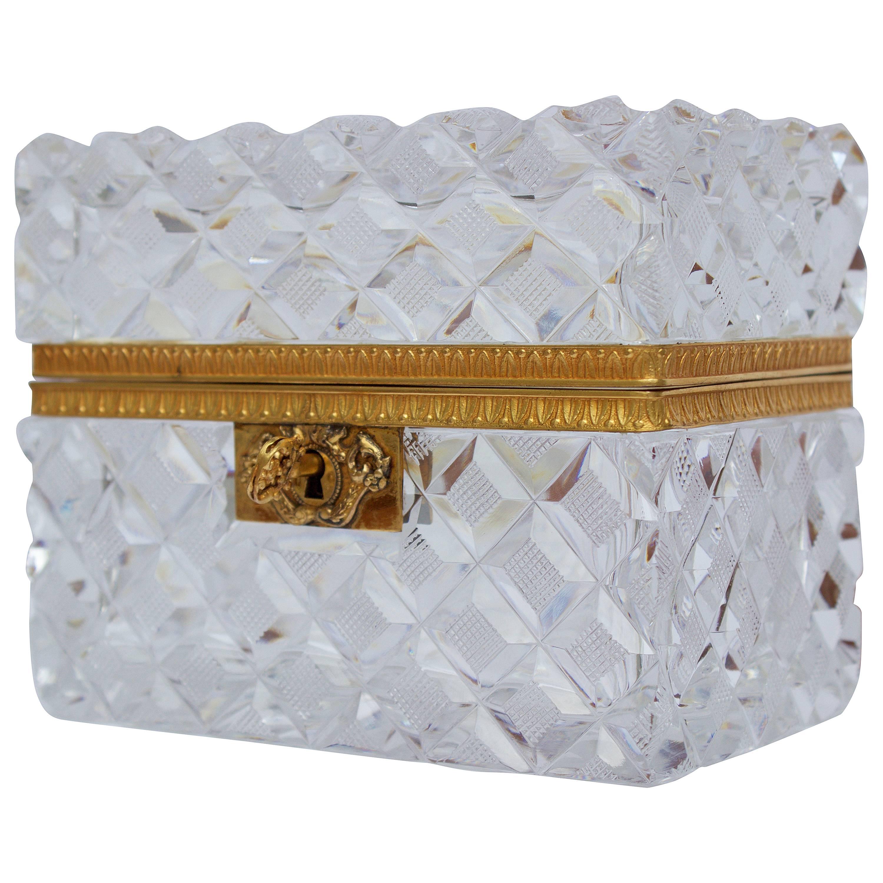 Antique French Cut Crystal and Gilt Bronzes Box For Sale