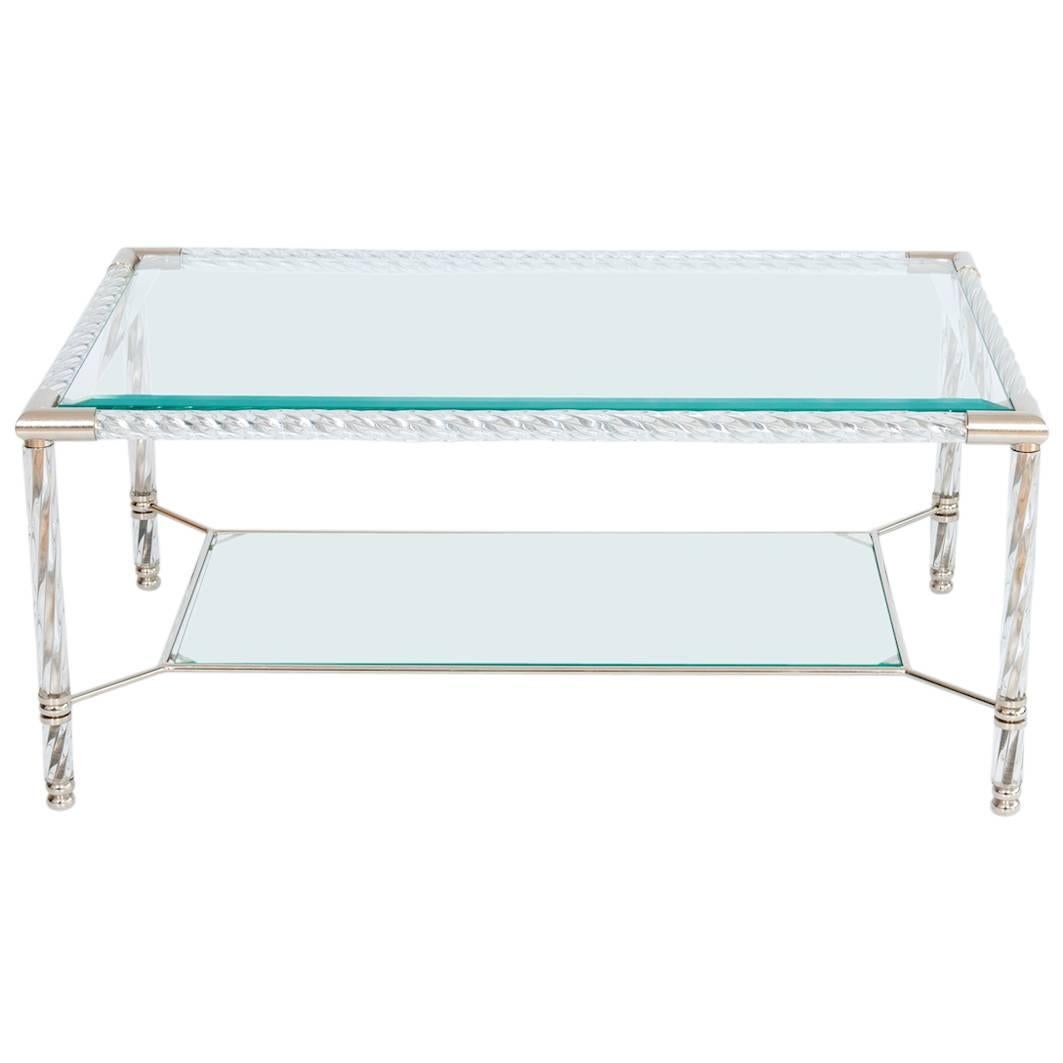 Mesa de café veneciana italiana de cristal de Murano soplado, transparente, Barovier, años 80