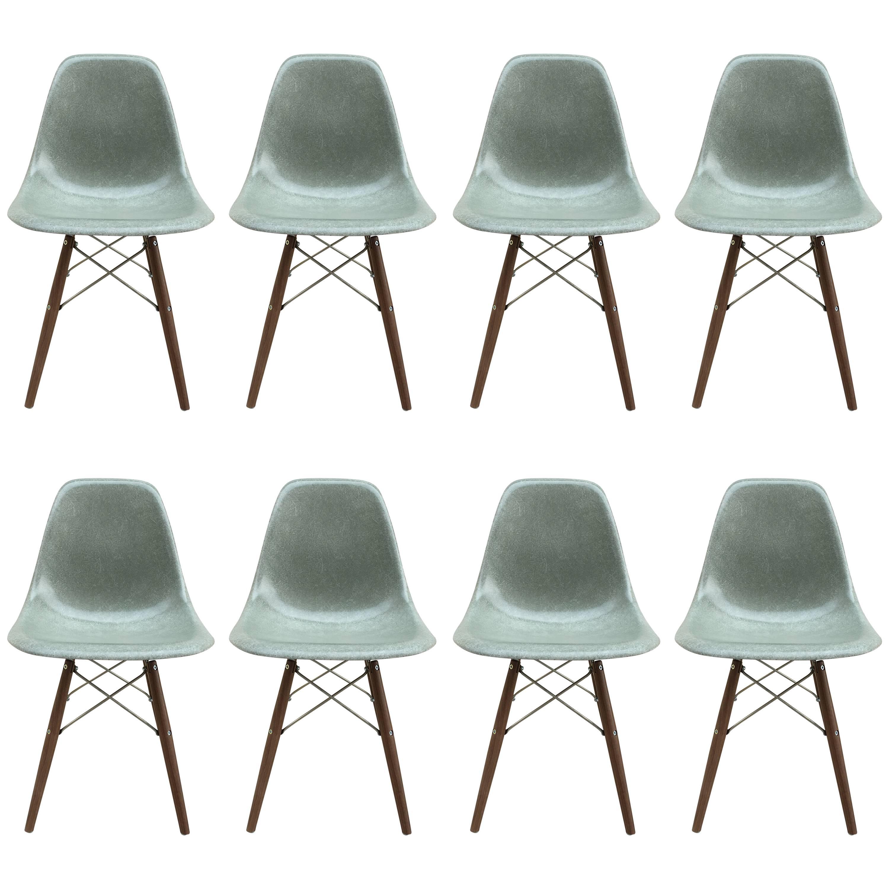 Eight Herman Miller Eames Seafoam Green Dining Chairs