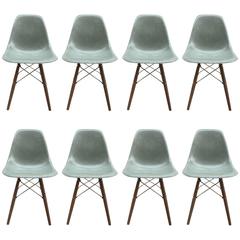 Eight Herman Miller Eames Seafoam Green Dining Chairs