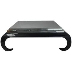 Large Square Black Laquer and Mirrored Coffee Cocktail Table