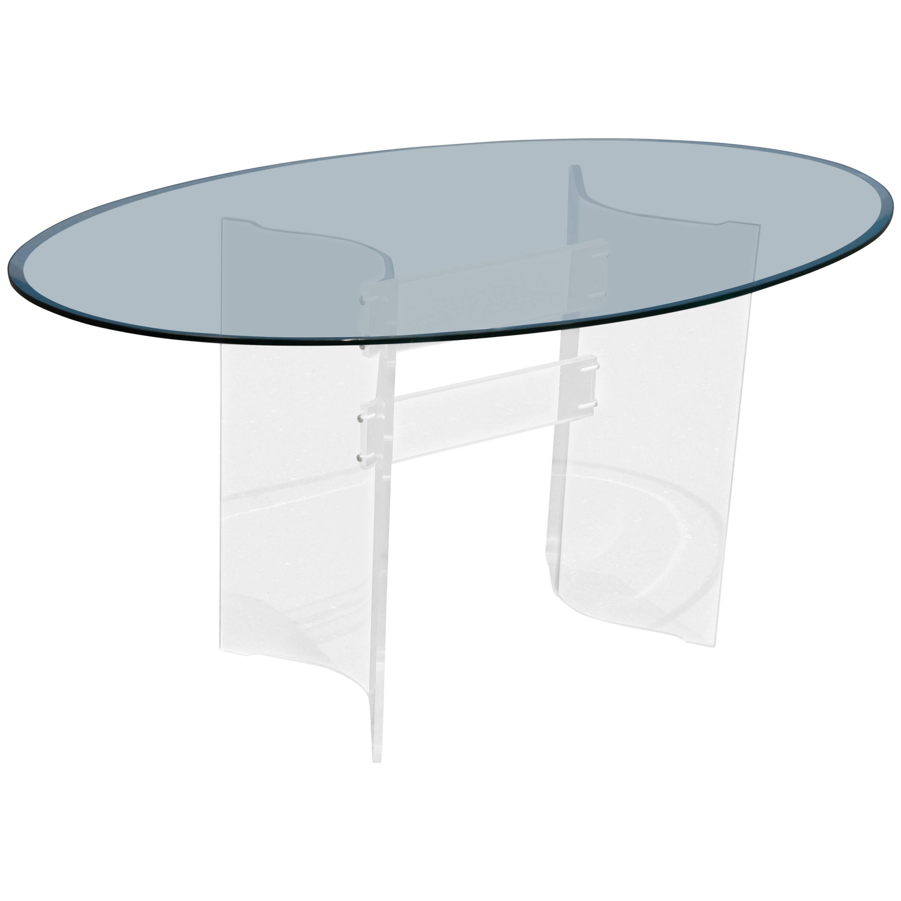 Mid-Century Modern Transparent Lucite and Glass Oval Dining Table Desk
