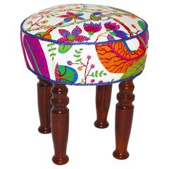 Art Deco Stool with Josef Frank Design Fabric, Austria, 1920s 3