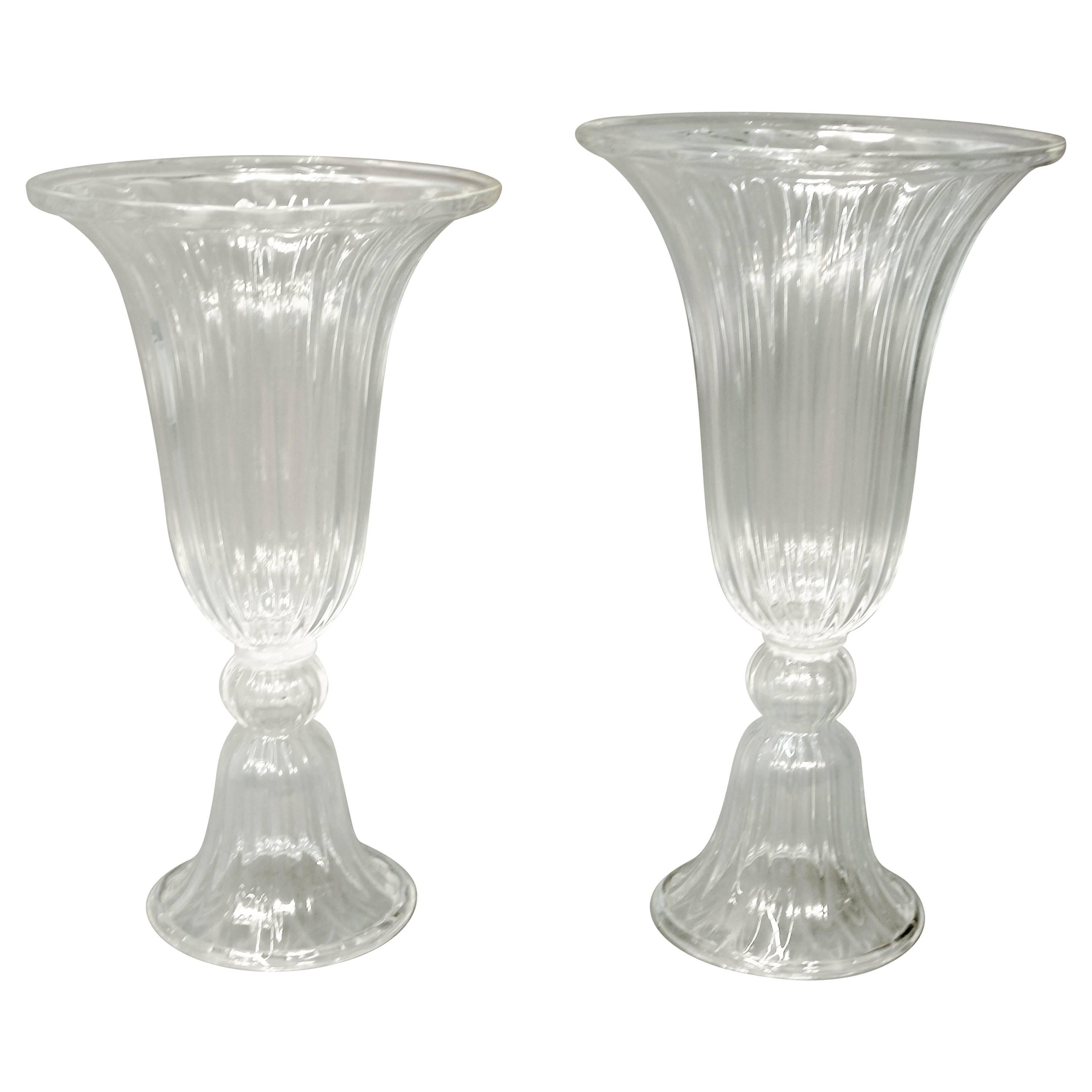 Imposing Pair of Murano Glass Vases For Sale