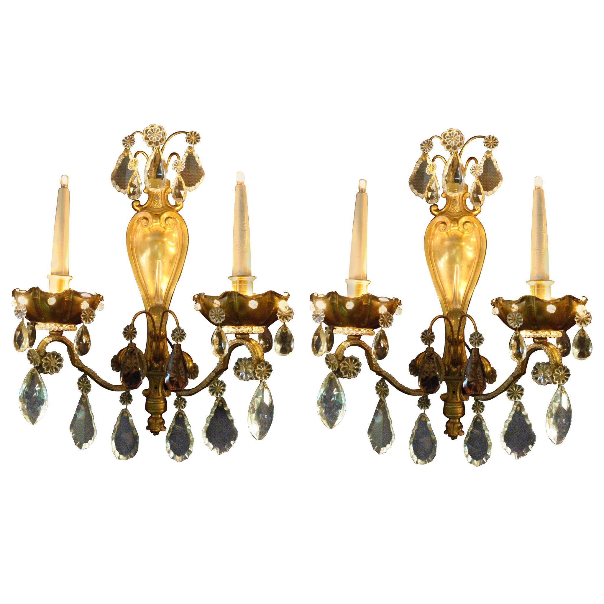 Pair of Fine French Mid-Century Wall Lights Sconces by Maison Baguès For Sale