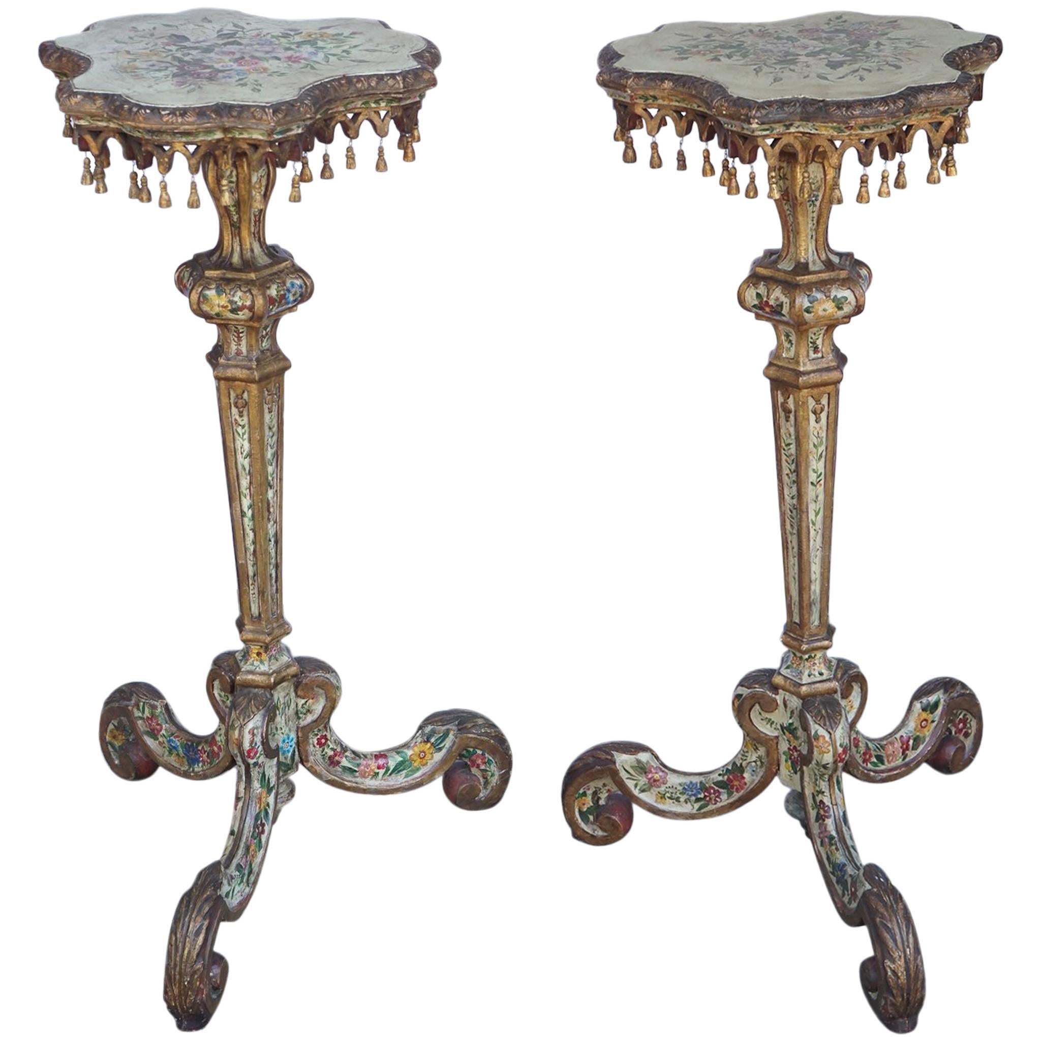 Pair of 19th Century Venetian Carved Painted and Gilded Pedestals