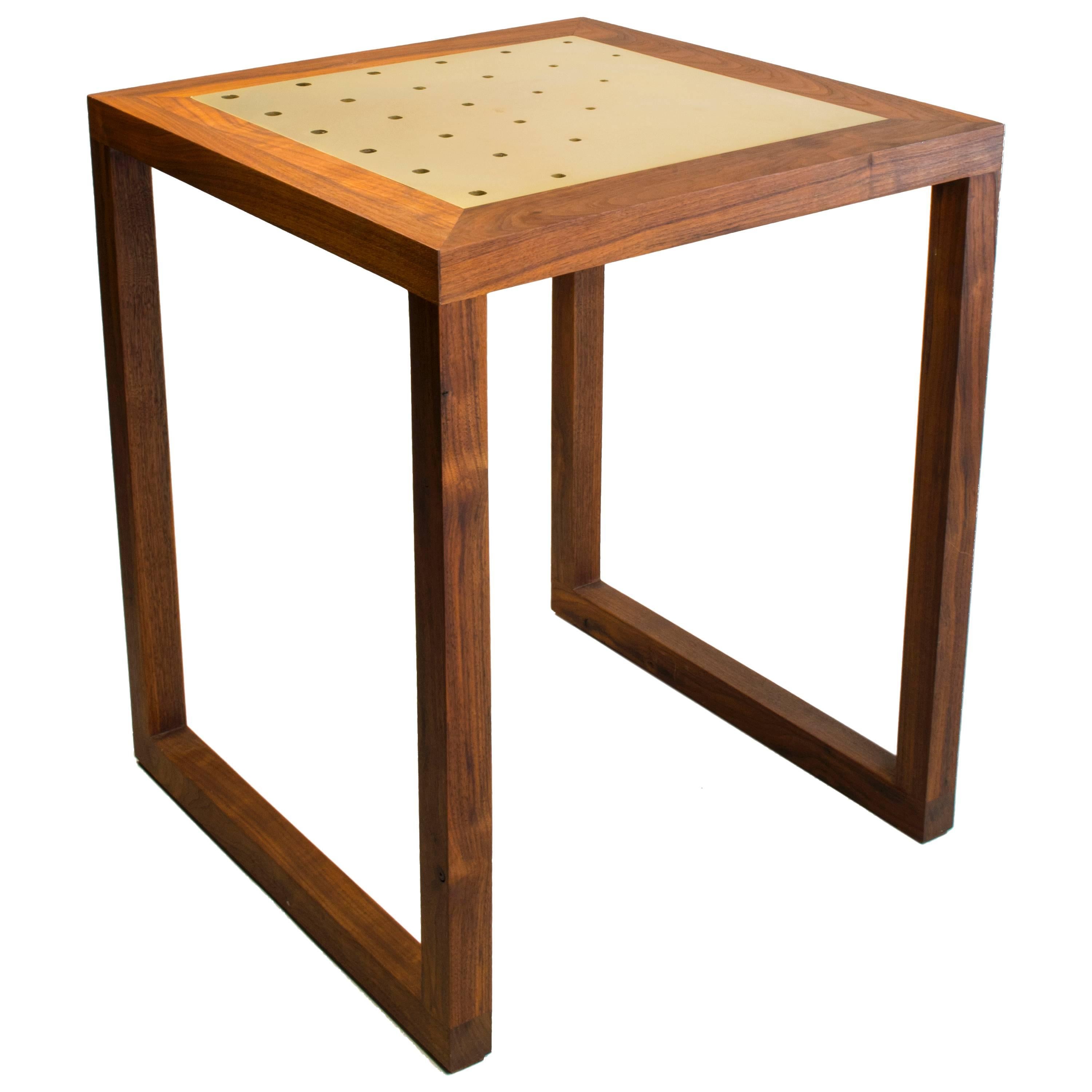 Amplitude End Table : walnut and inlaid brass, handmade and built to size  For Sale