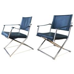 Used Pair of Sleek “Euroka” Folding Campaign Chairs or Gliders by Mark Singer
