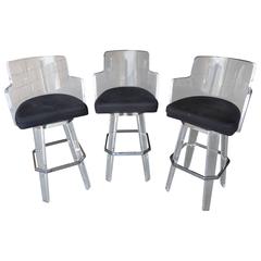 Set of 3 Rare Metric Line Bar Stools by Charles Hollis Jones C.1970's