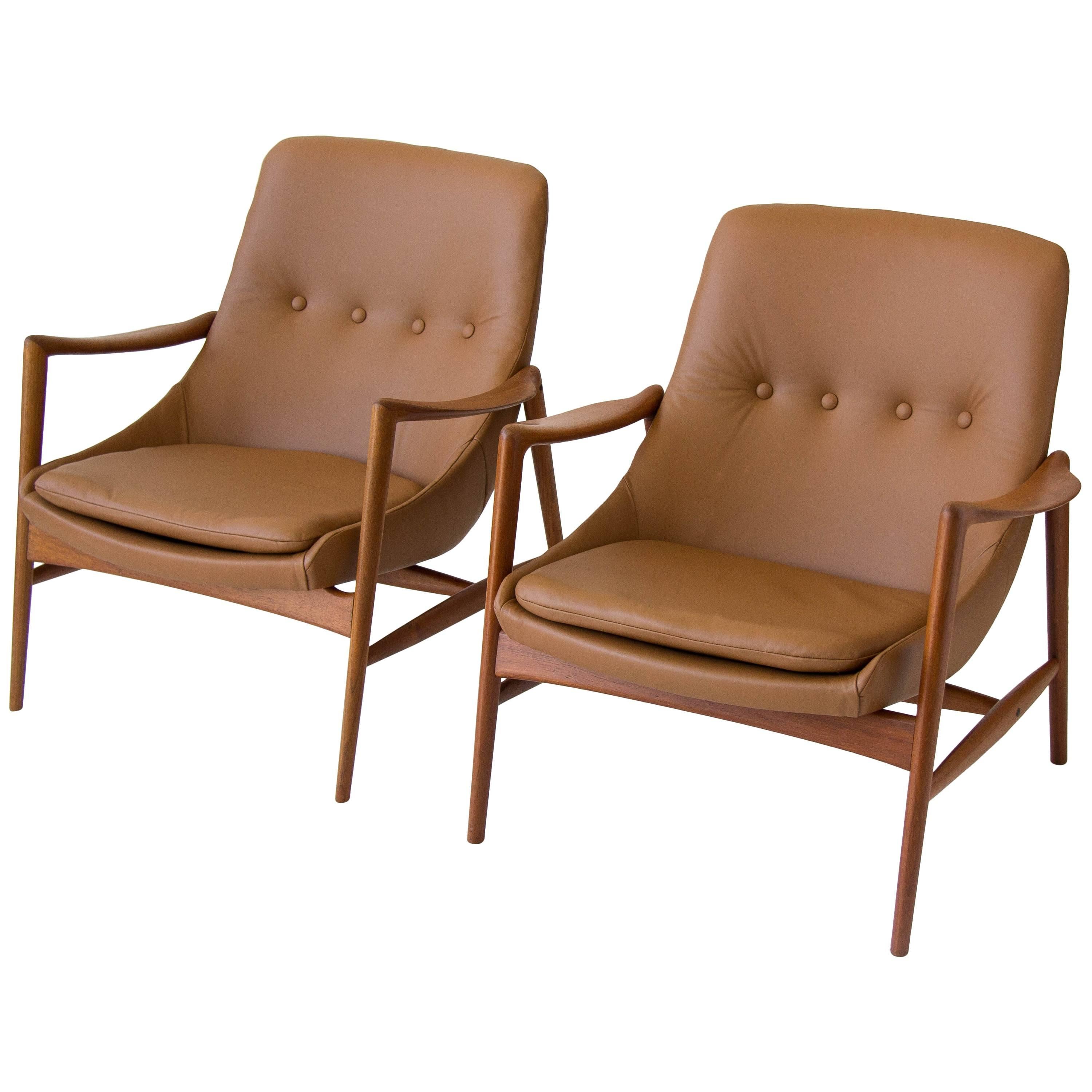 Pair of Norwegian Leather Lounge Chairs by Rastad & Relling