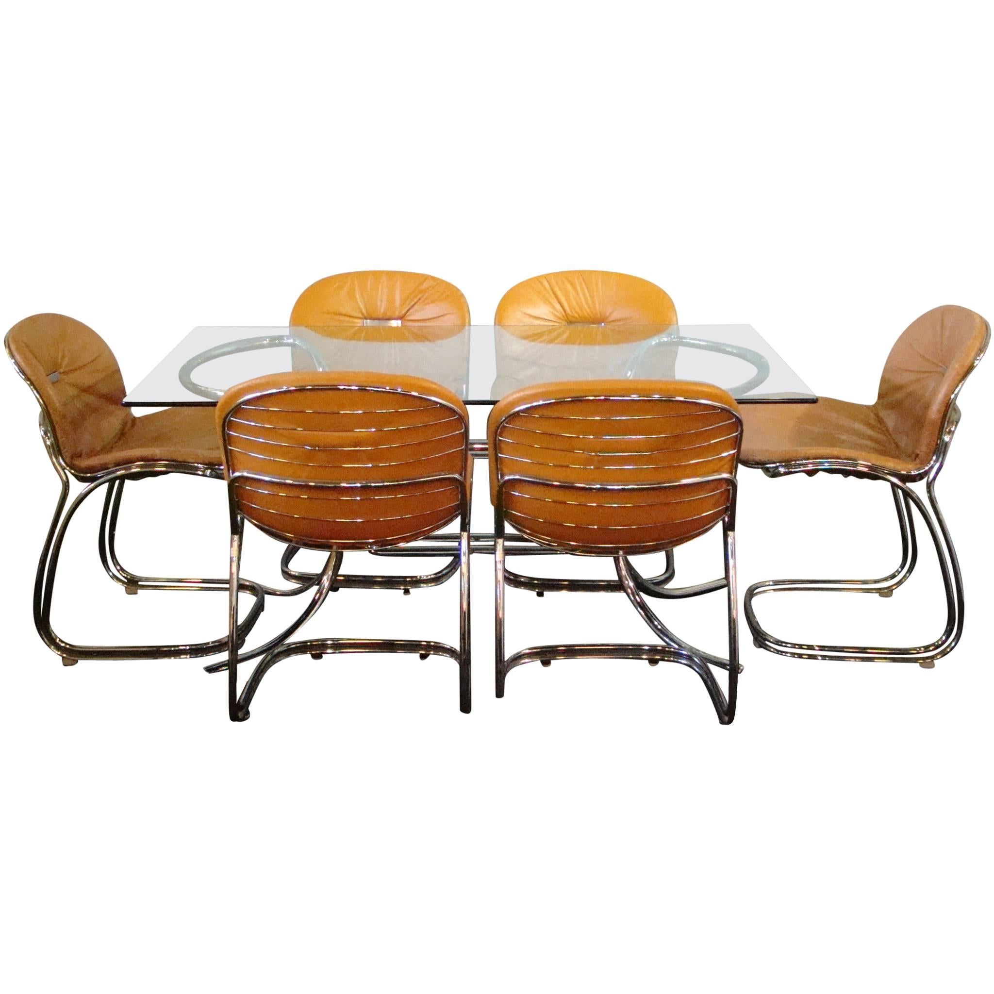 1970s Set of Six Dining Chairs by Italian Designer Gastone Rinaldi for RIMA