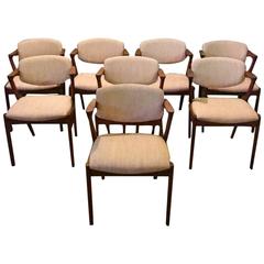 Kai Kristiansen Set of Eight Teak Model 42 Danish Dining Chairs