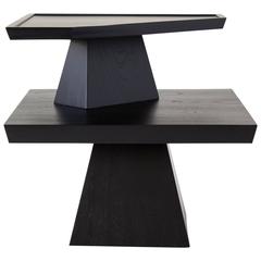 Brutalist Two-Tiered End Table with Ebonized Finish
