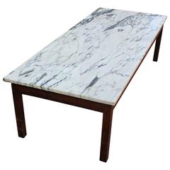 Clean Lined Walnut and Marble Coffee Table