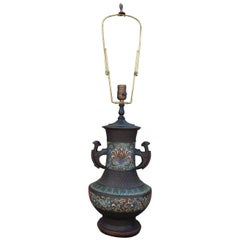 Vintage 20th Century Chinese Enameled Bronze Champlevé Cloisonné Lamp
