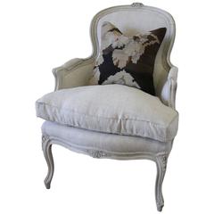 Antique Country French Painted Bergere Chair in the Louis XV Style