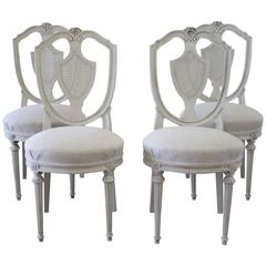 Set of Four Antique French Cane Dining Chairs